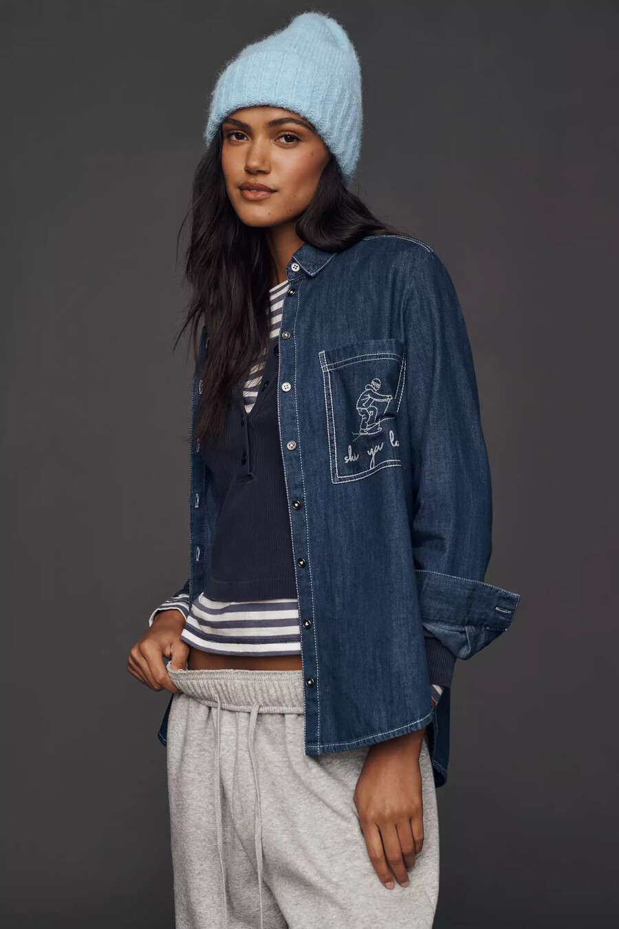 pilcro långärmad denimskjorta med knappar och skidmotiv