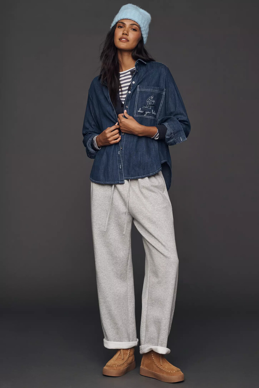 pilcro långärmad denimskjorta med knappar och skidmotiv