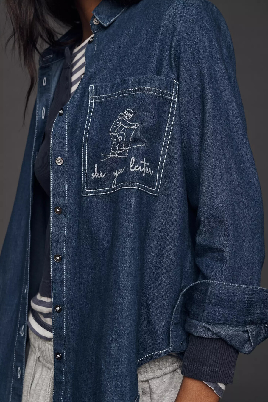 pilcro långärmad denimskjorta med knappar och skidmotiv