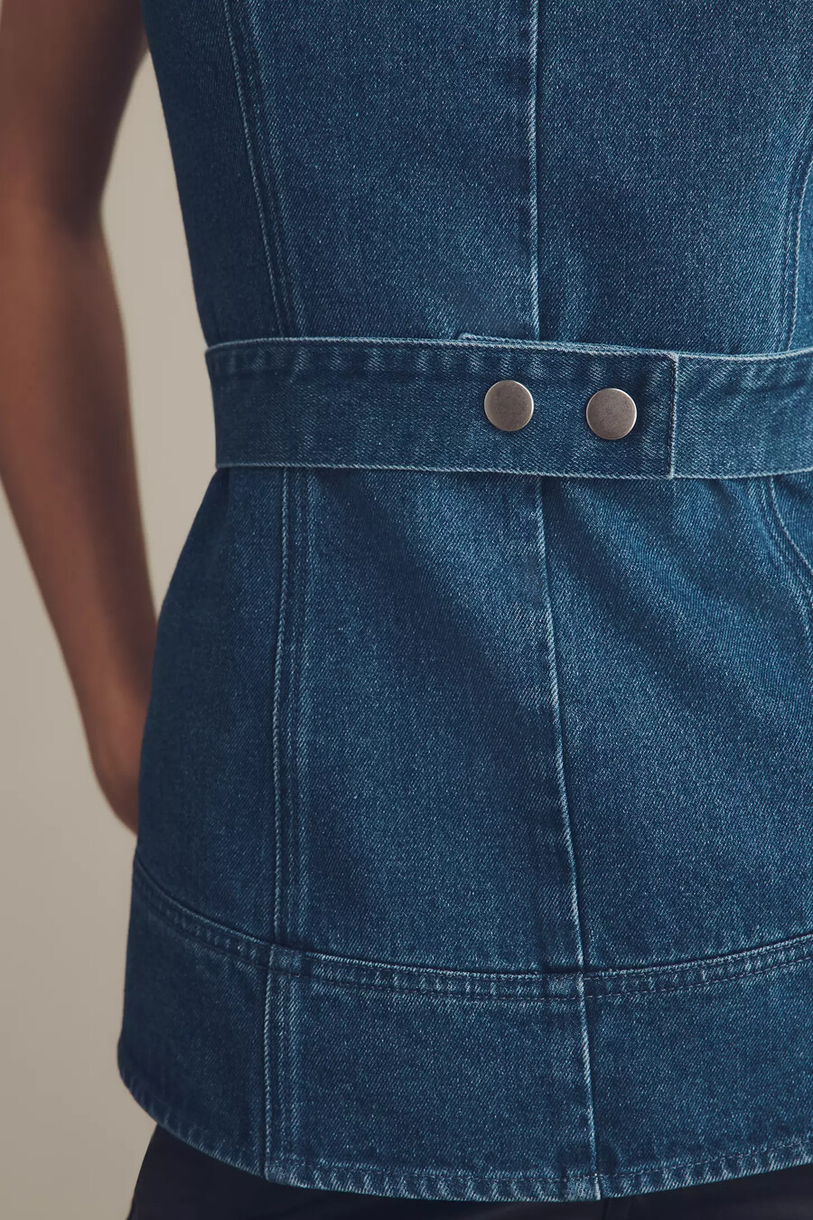 mare mare ärmlös denim topp med bälte