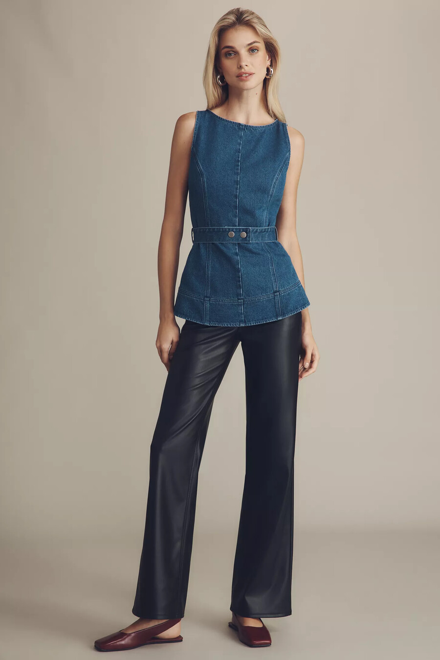 mare mare ärmlös denim topp med bälte