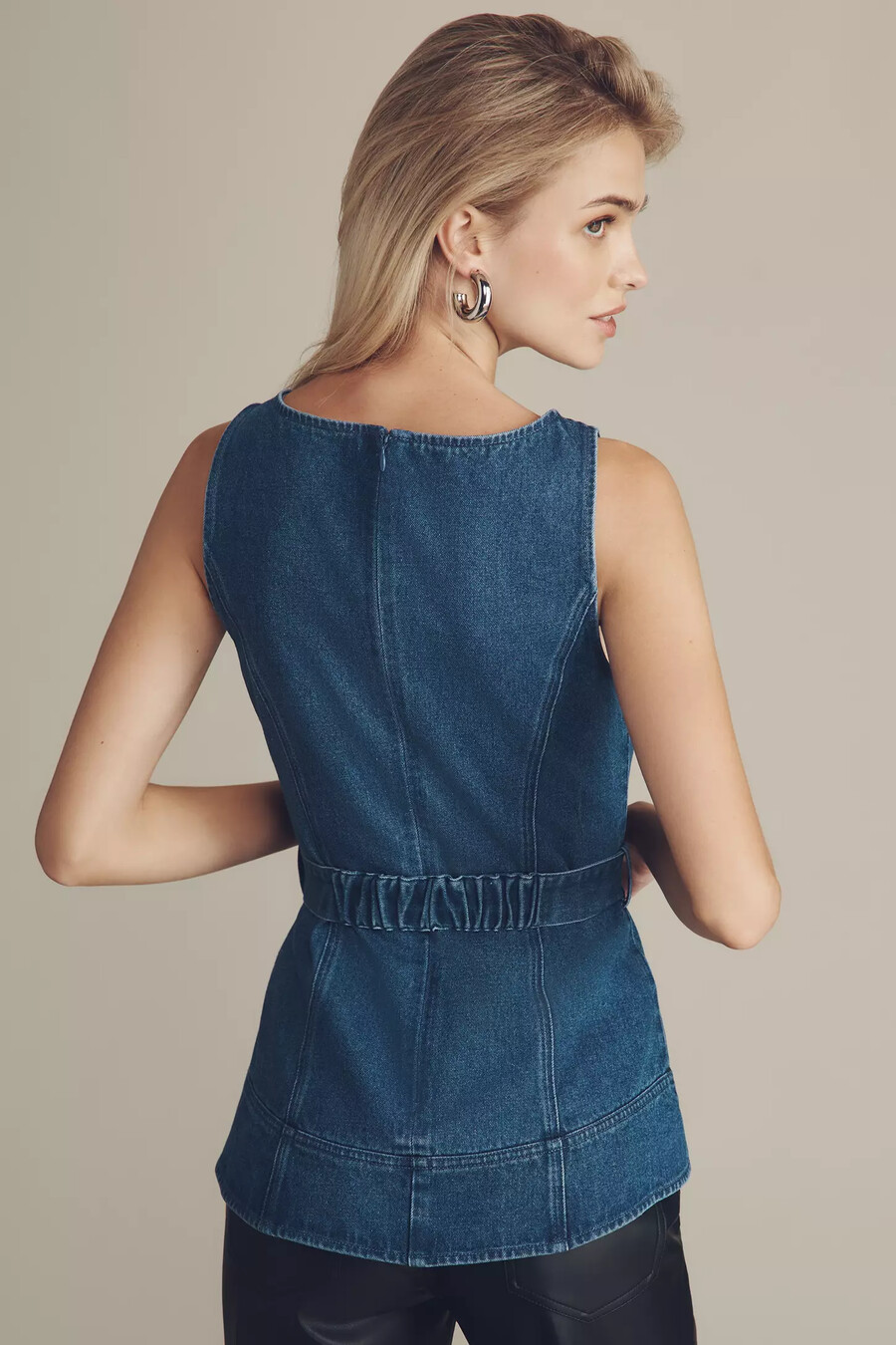 mare mare ärmlös denim topp med bälte