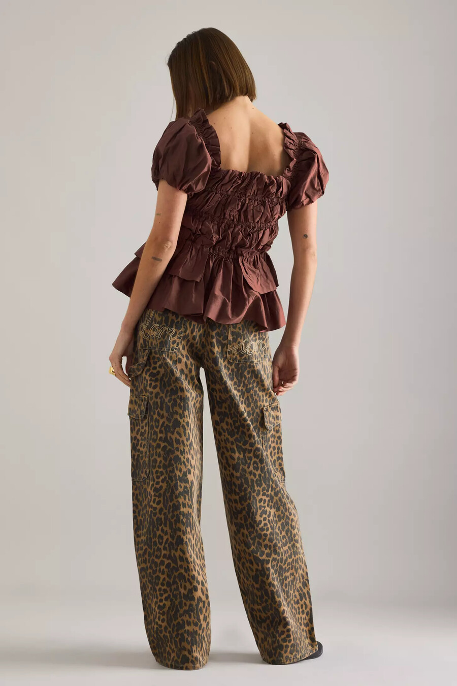 damson madder lyza ruched puff-sleeve blus