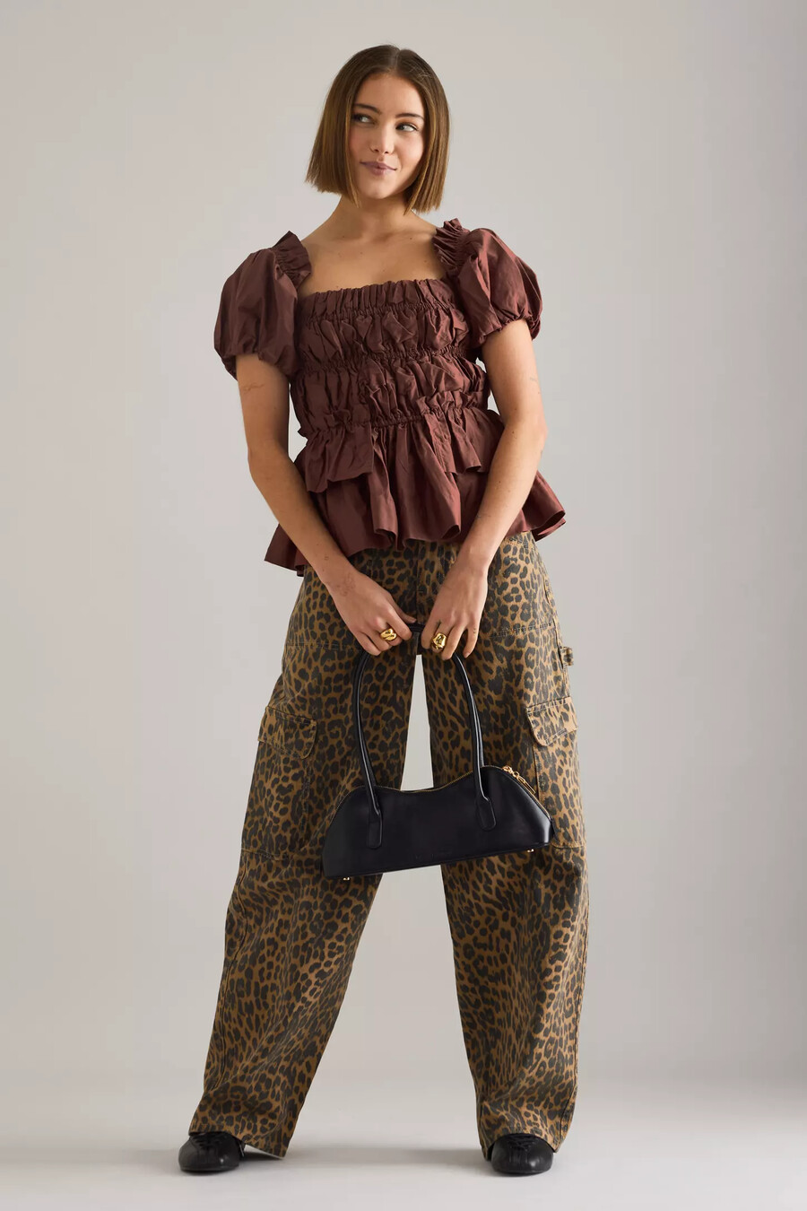 damson madder lyza ruched puff-sleeve blus
