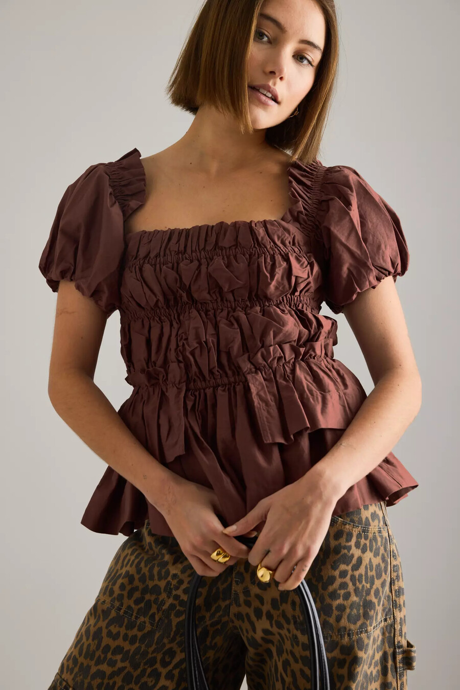 damson madder lyza ruched puff-sleeve blus