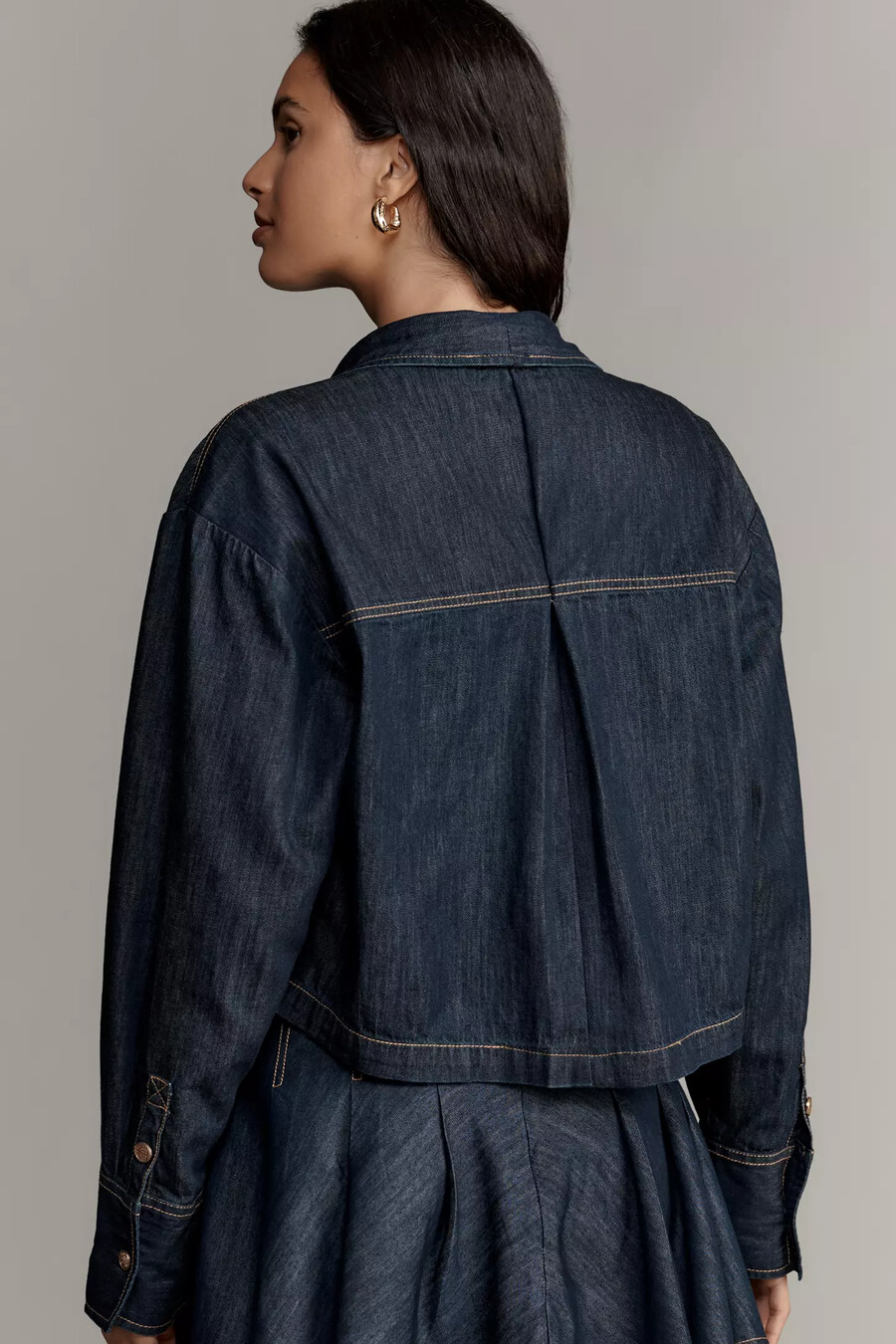 maeve långärmad kort denimskjorta med knappar