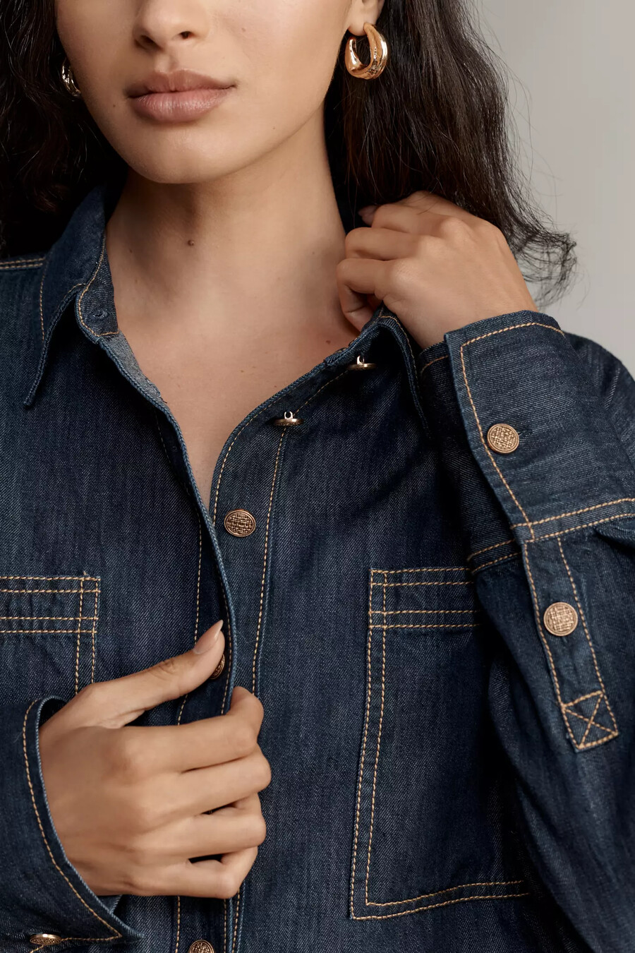 maeve långärmad kort denimskjorta med knappar