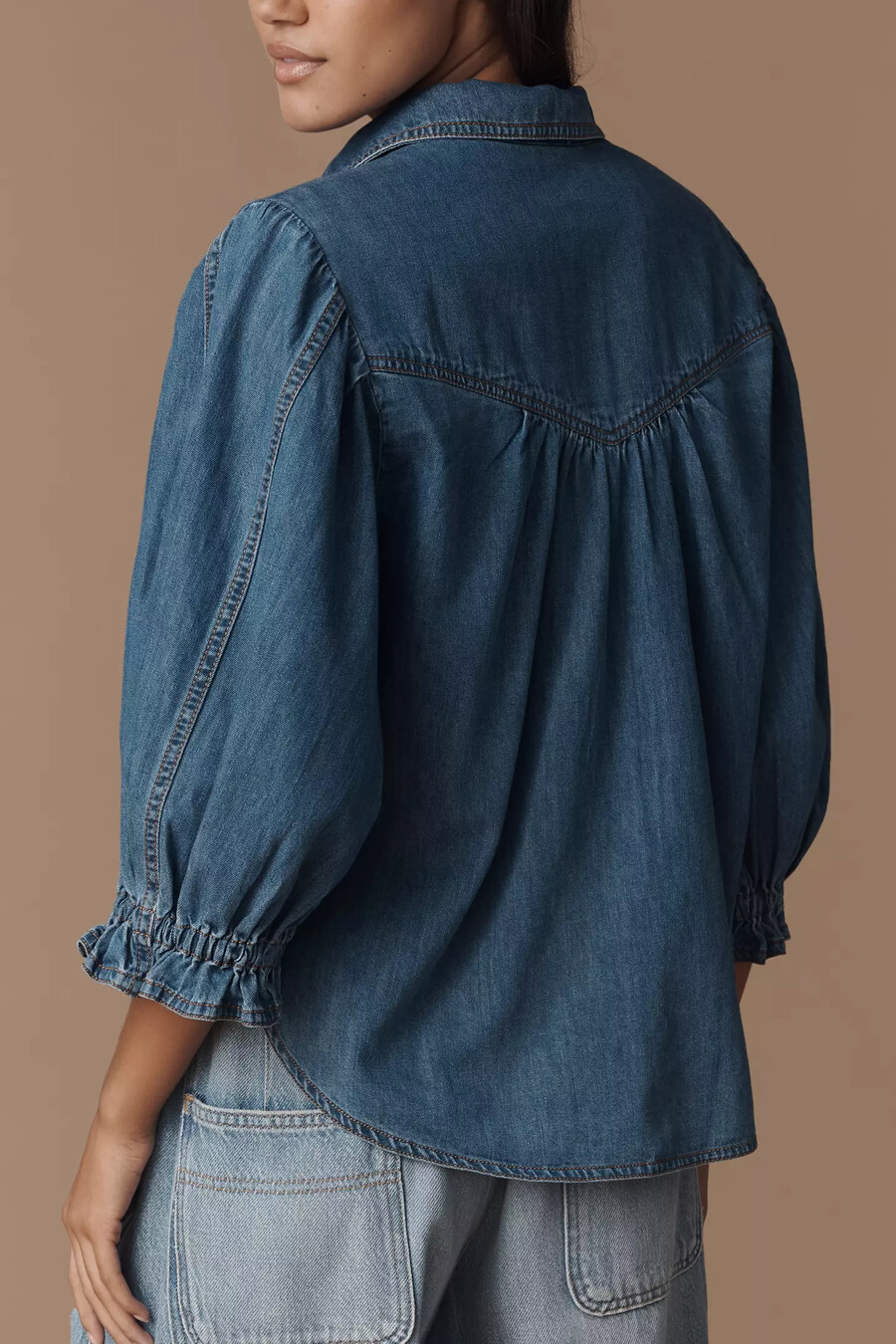 pilcro ballongärmad denimtopp med knappar