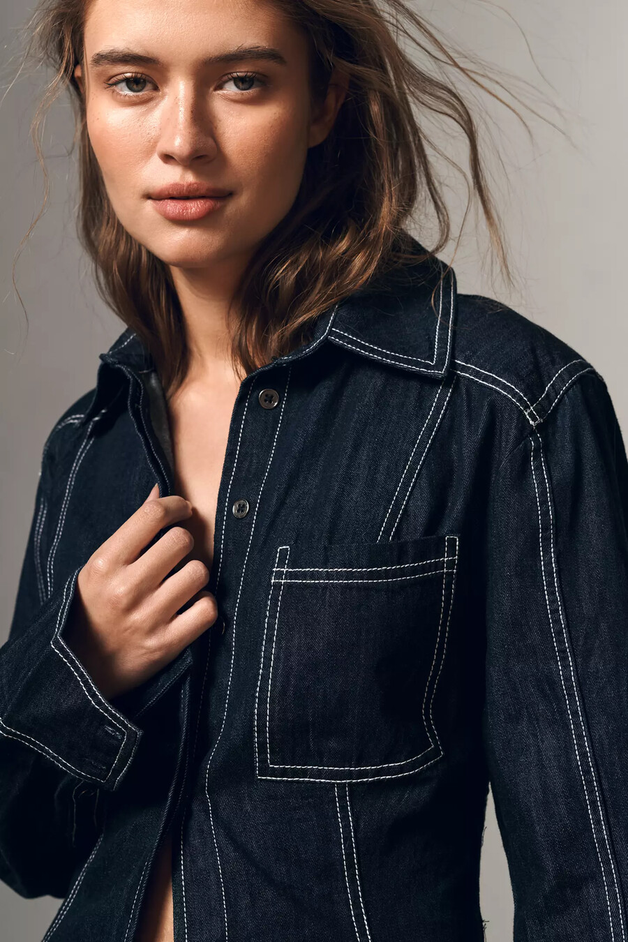 pilcro långärmad denimskjorta med knappar