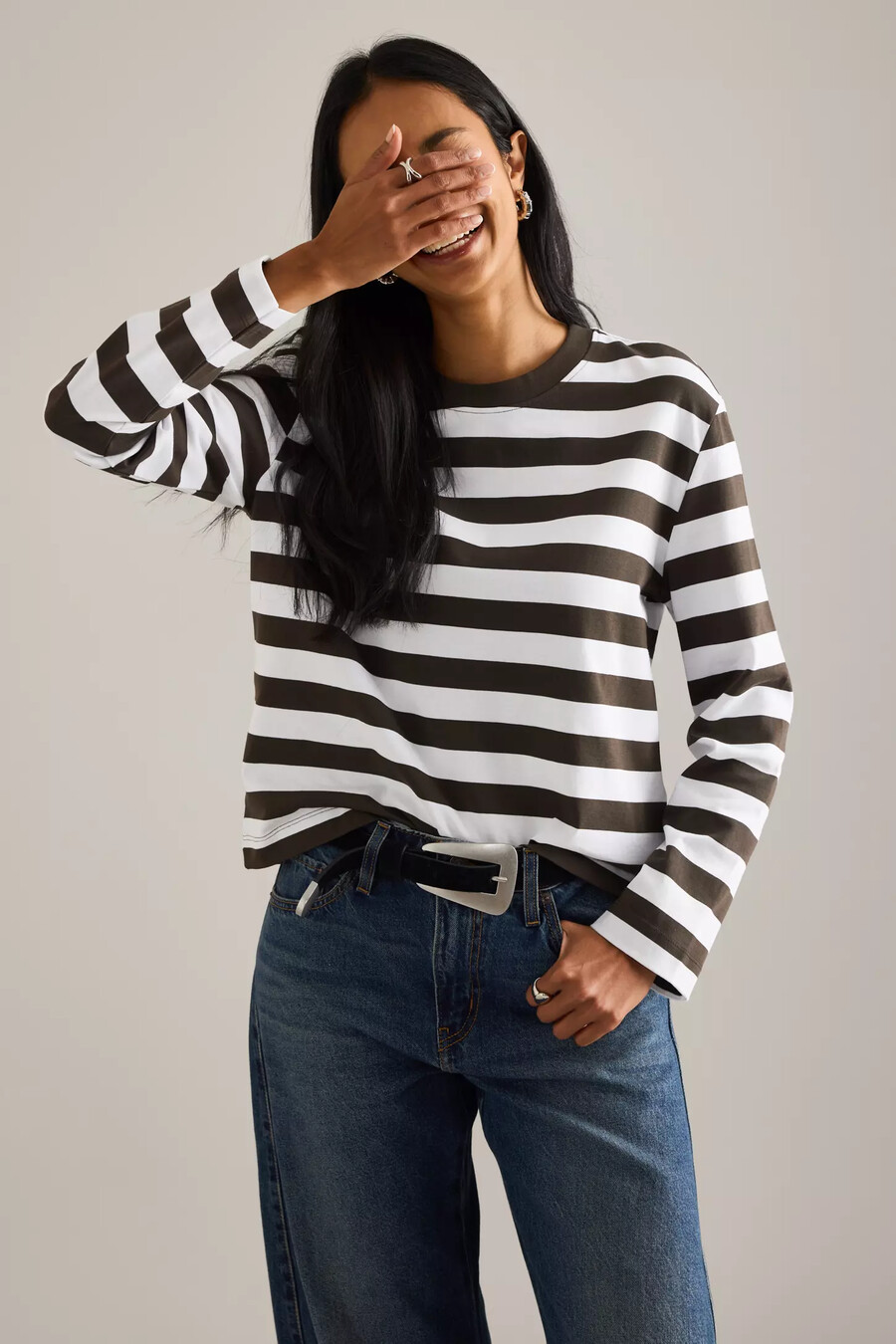 selected essential långärmad boxig t-shirt
