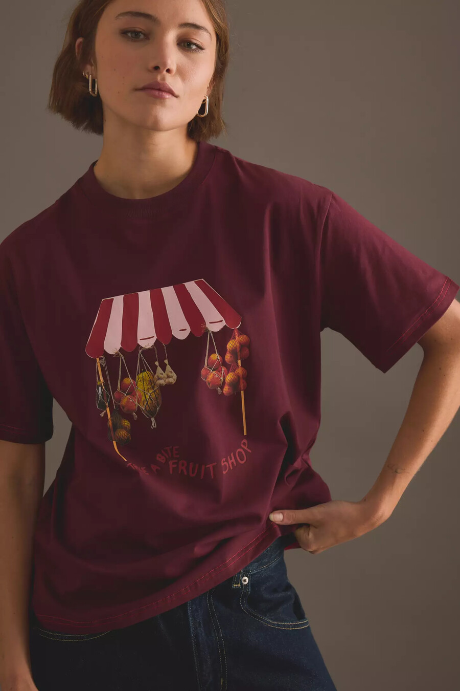 aldrig helt klädd fruktbutik t-shirt