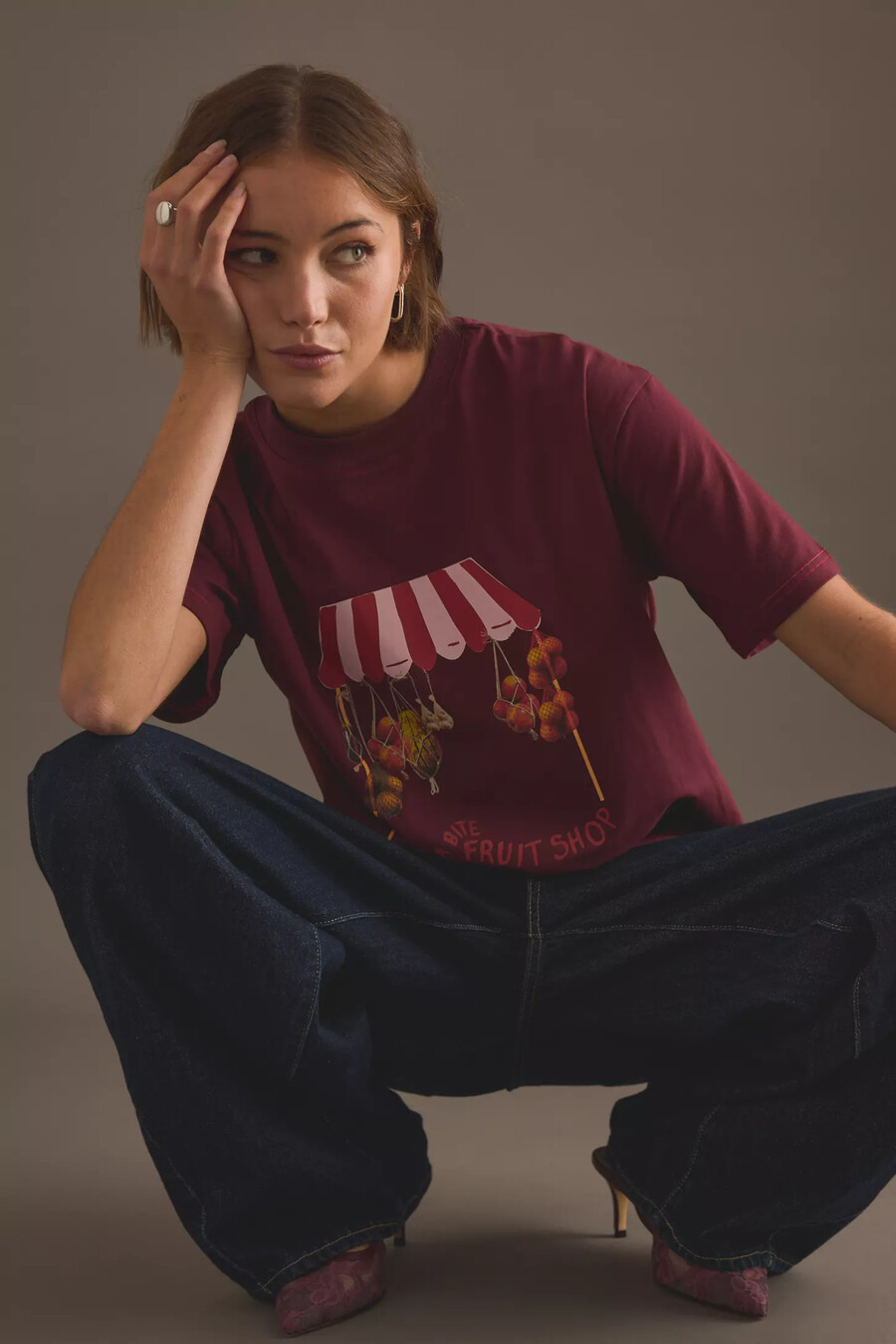 aldrig helt klädd fruktbutik t-shirt