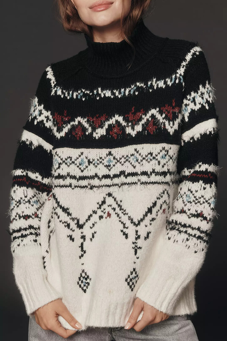 pilcro fairisle-tröja i bomullsblandning