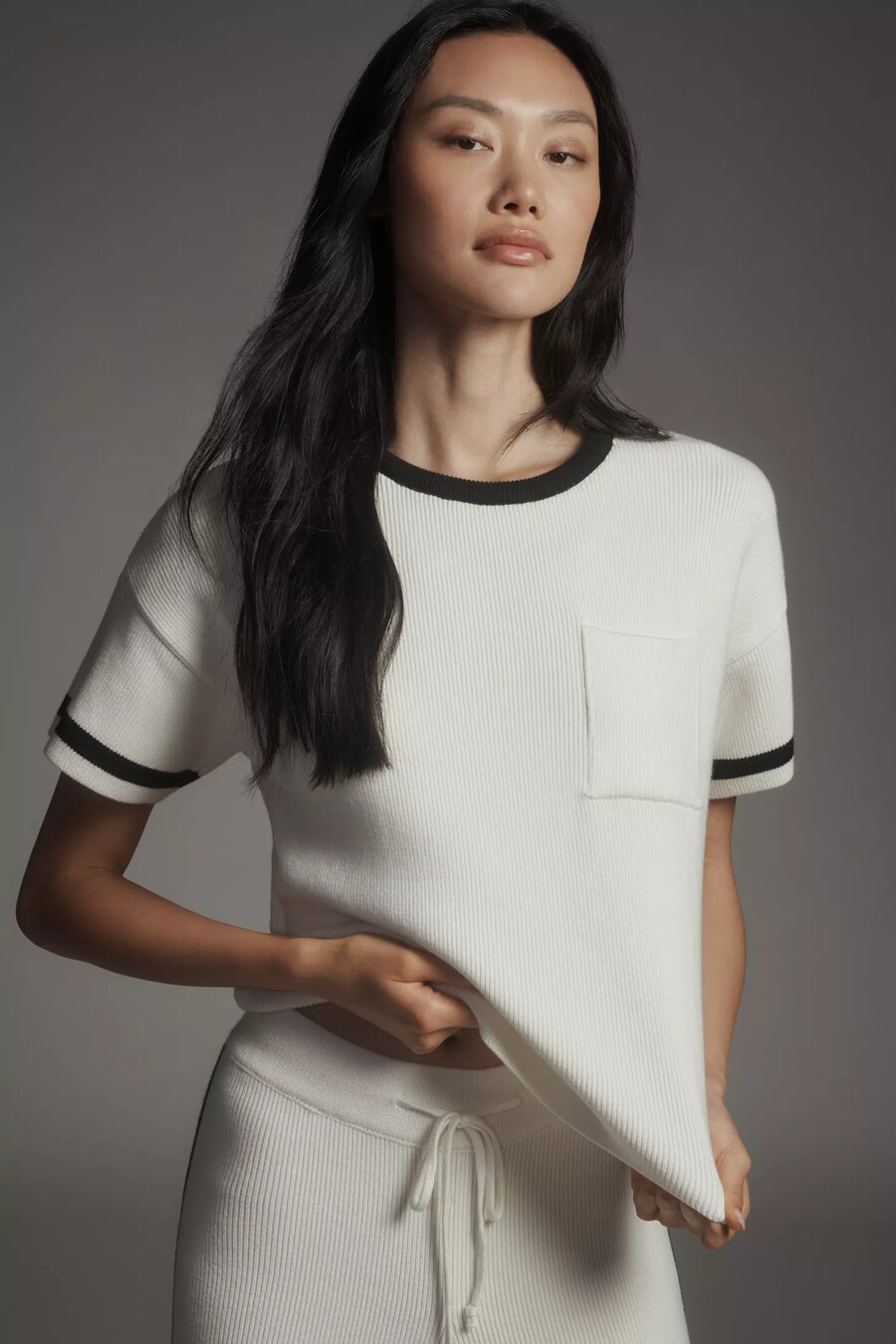 maeve rundringad boxig stickad t-shirt