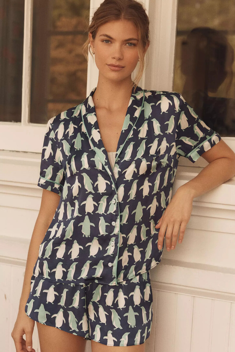 silkeslen mönstrad pyjamastopp från anthropologie
