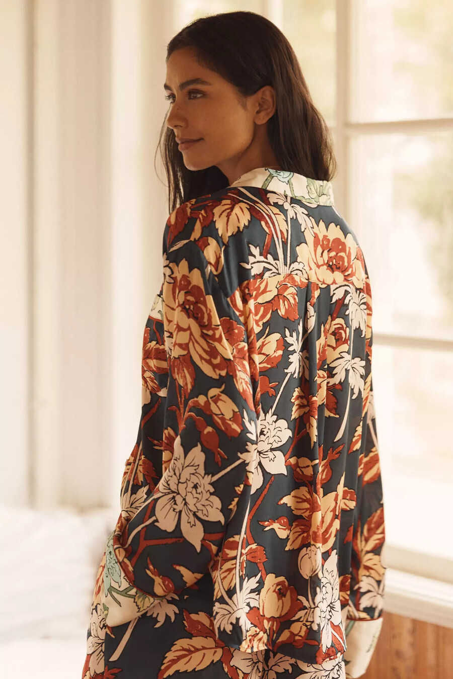 by anthropologie överdimensionerad pyjamasskjorta med knappar framtill