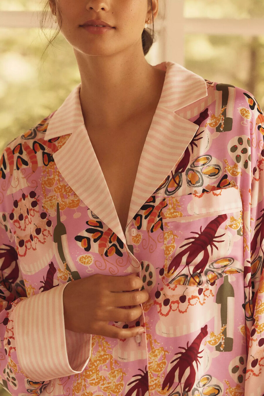 by anthropologie överdimensionerad pyjamasskjorta med knappar framtill