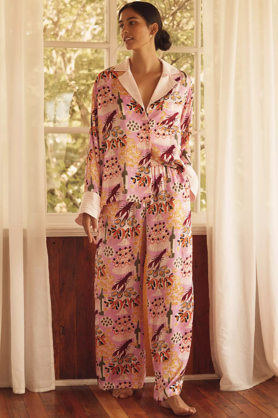 by anthropologie överdimensionerad pyjamasskjorta med knappar framtill