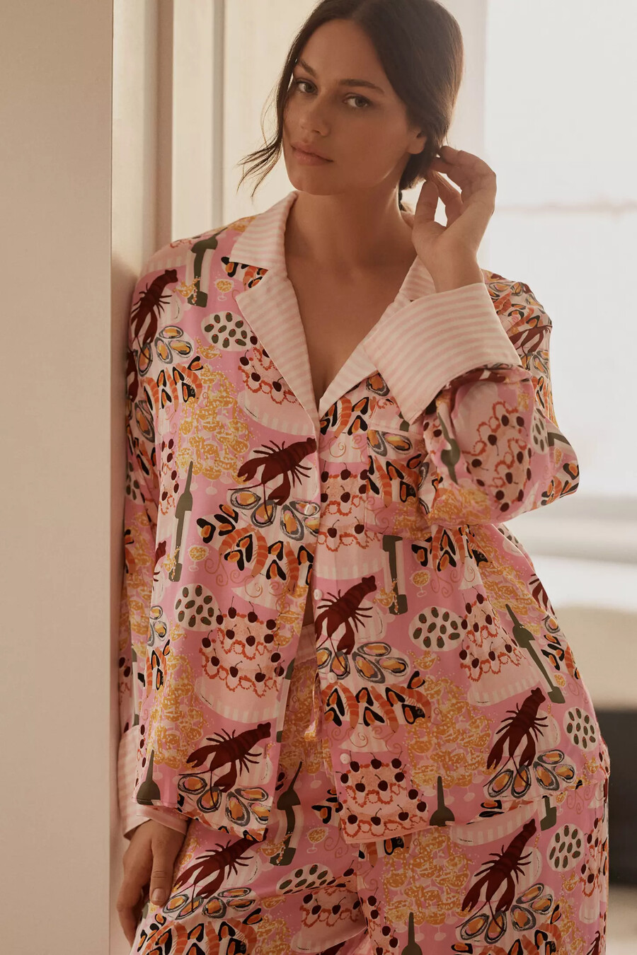 by anthropologie överdimensionerad pyjamasskjorta med knappar framtill