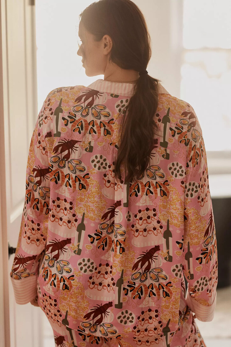 by anthropologie överdimensionerad pyjamasskjorta med knappar framtill