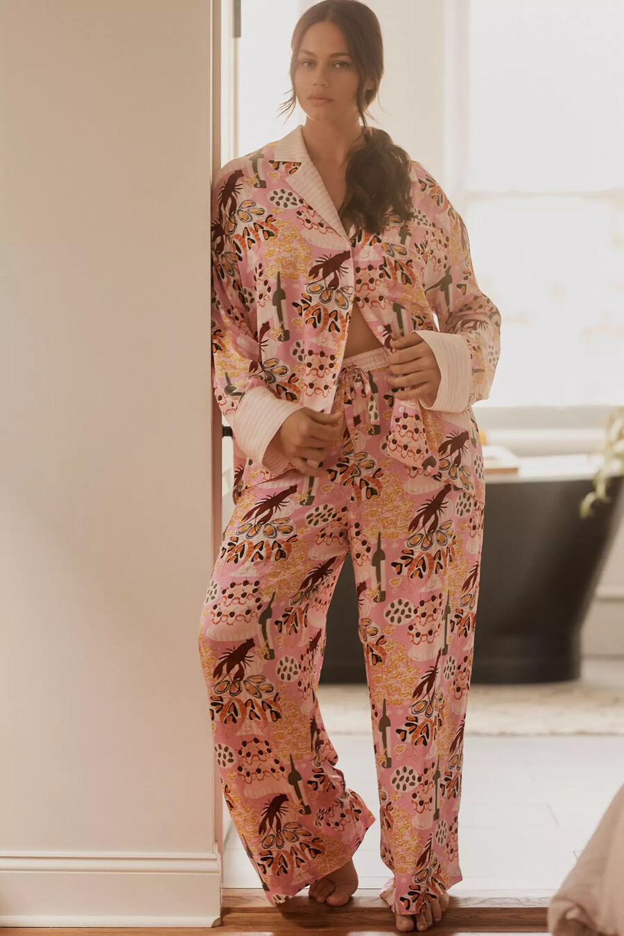 by anthropologie överdimensionerad pyjamasskjorta med knappar framtill
