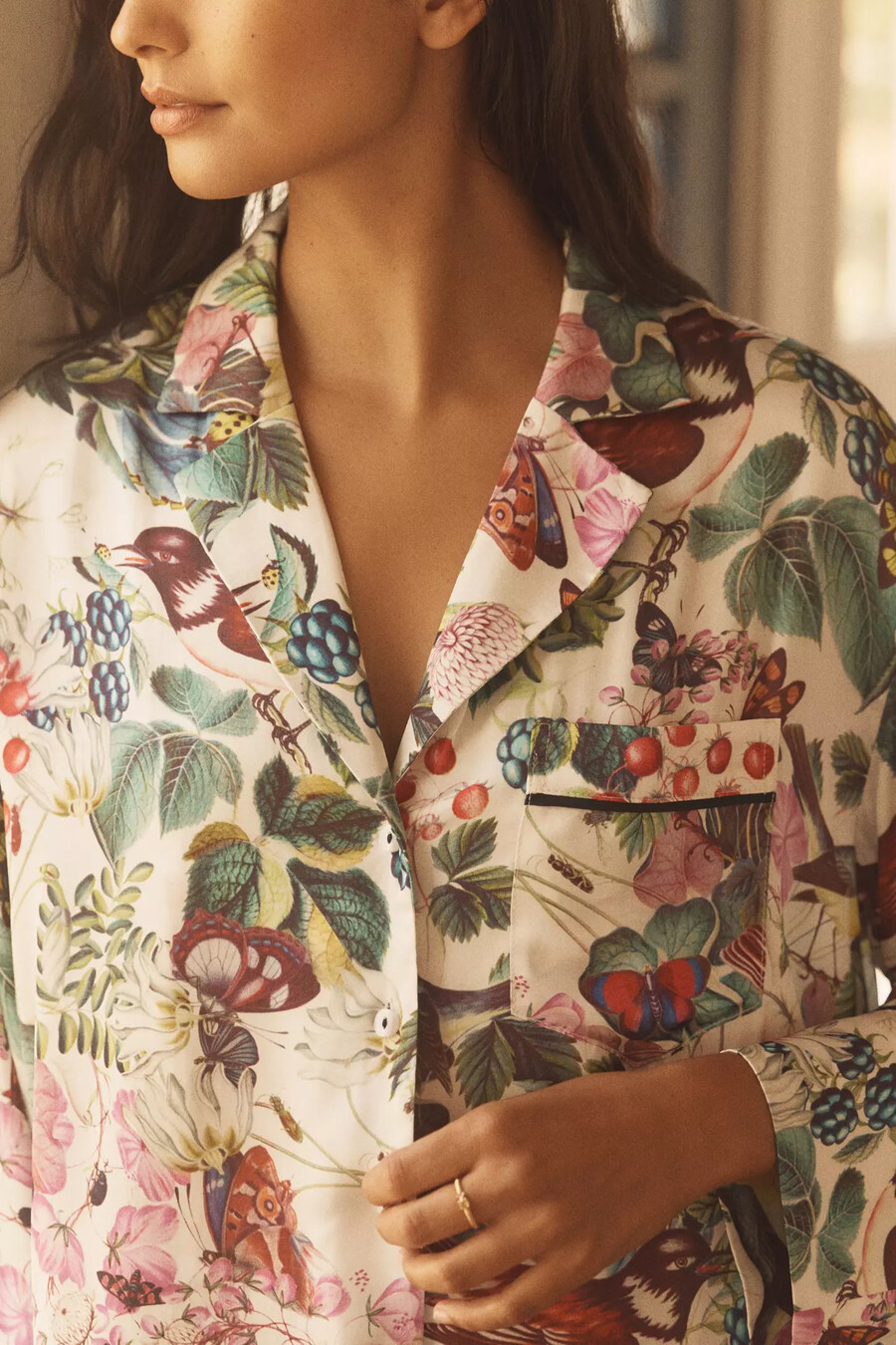 by anthropologie överdimensionerad pyjamasskjorta med knappar framtill