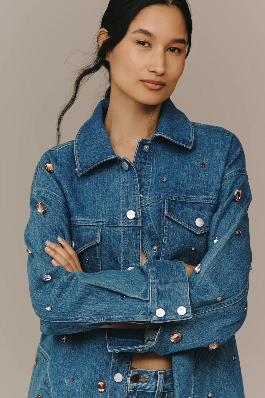 tillie jewelled denim shacket från pilcro