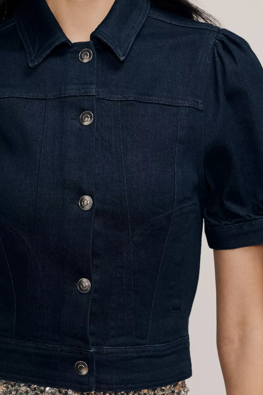 maeve crop jeansjacka med puffärmar