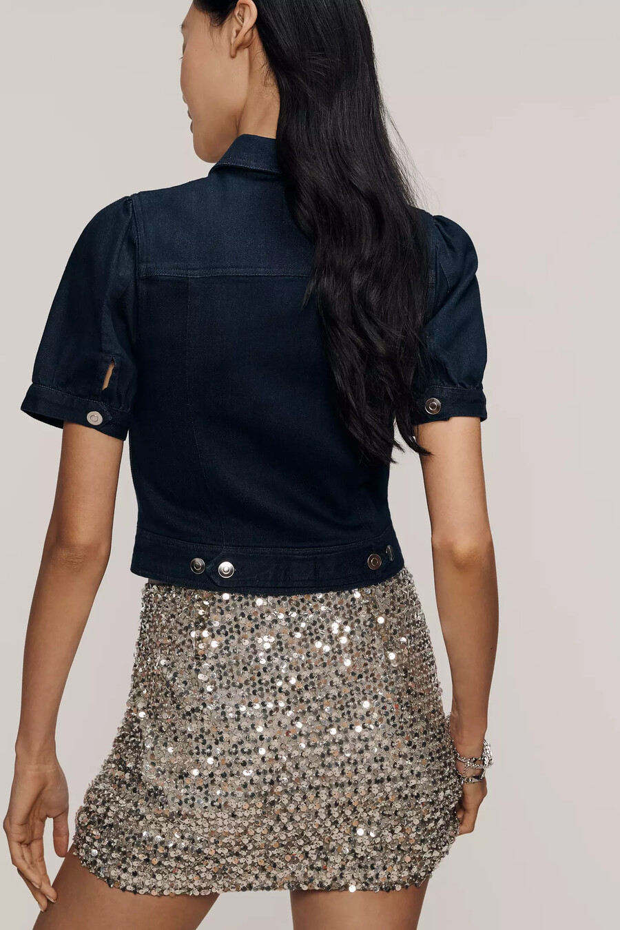 maeve crop jeansjacka med puffärmar