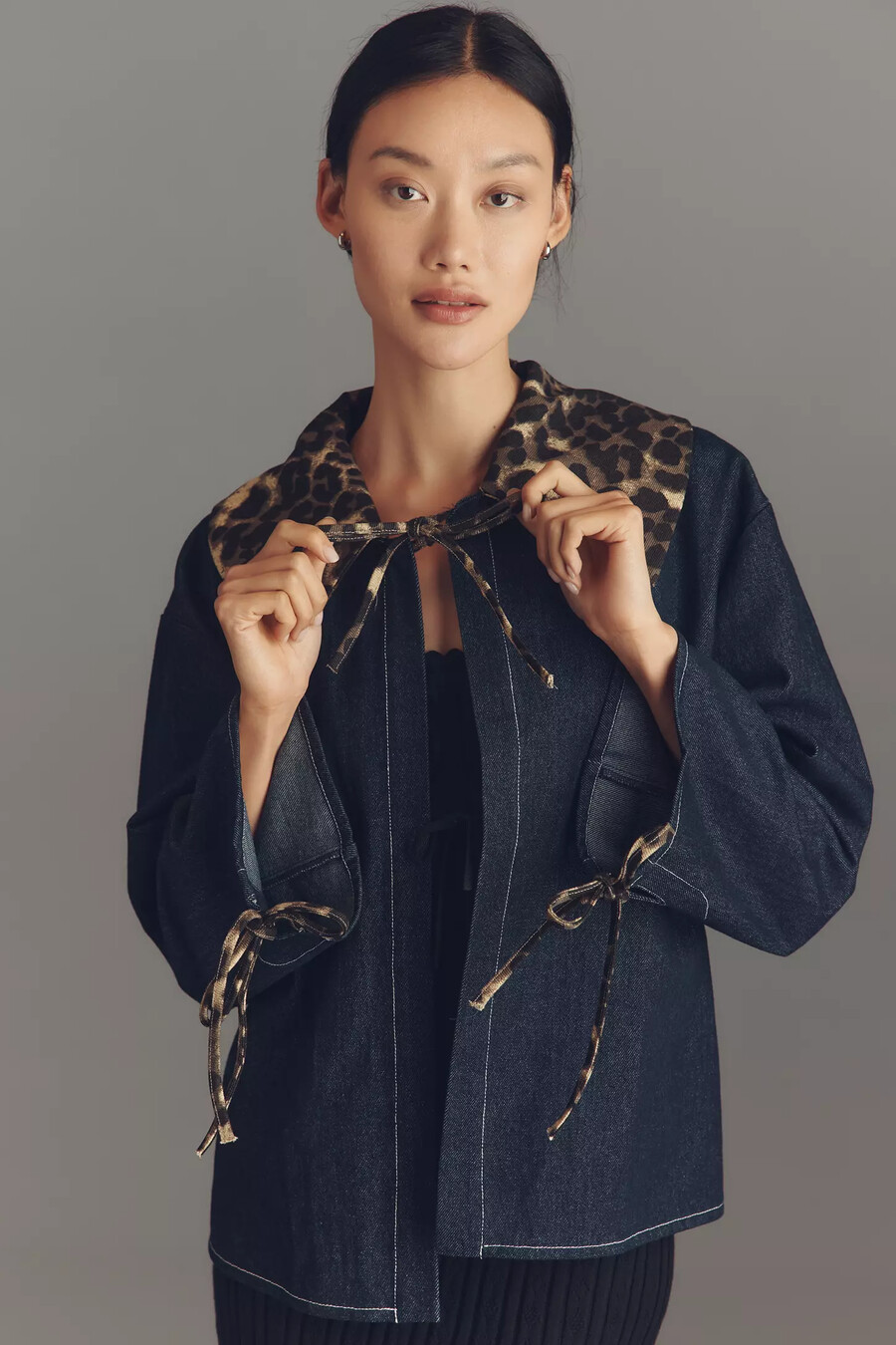 maeve leopardkrage denim boxig jacka