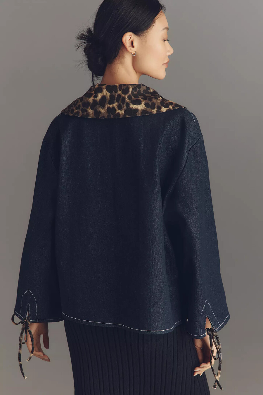 maeve leopardkrage denim boxig jacka