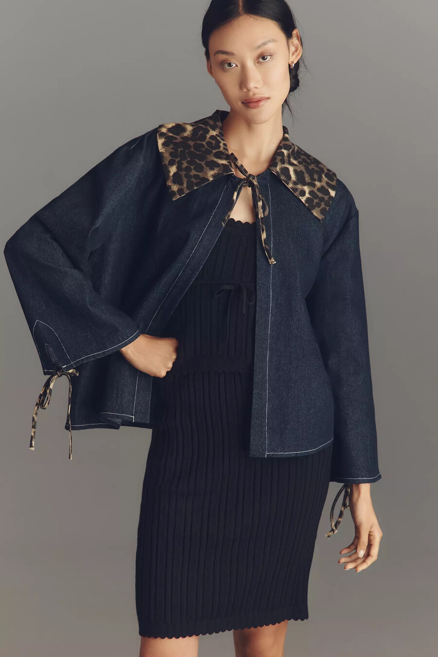 maeve leopardkrage denim boxig jacka