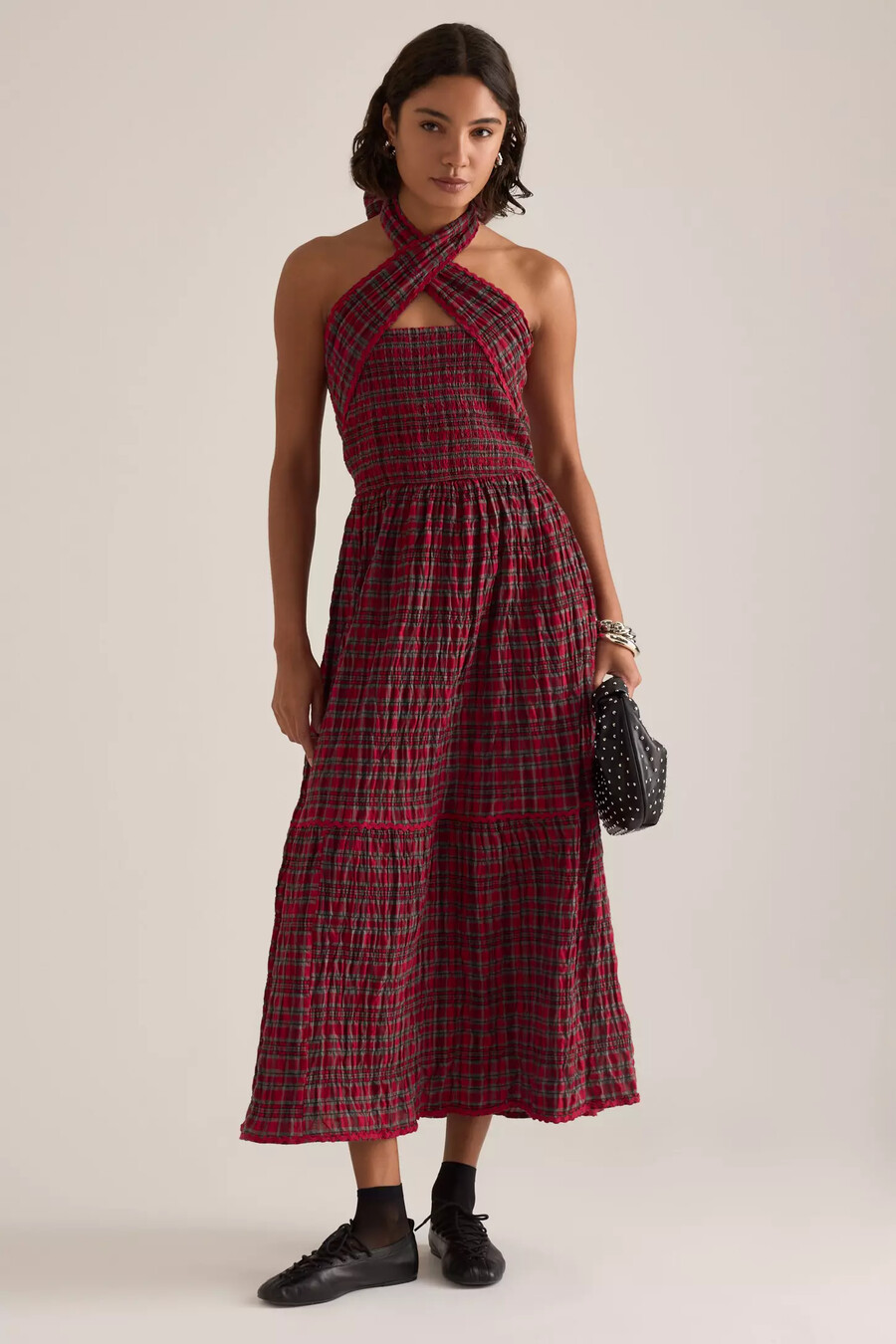 damson madder mia smockad layered midiklänning