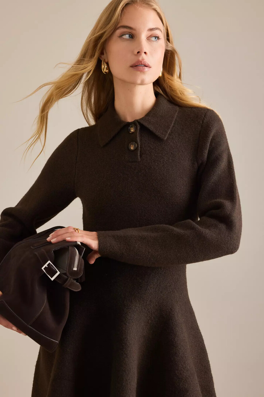 bardot lexter långärmad stickad miniklänning