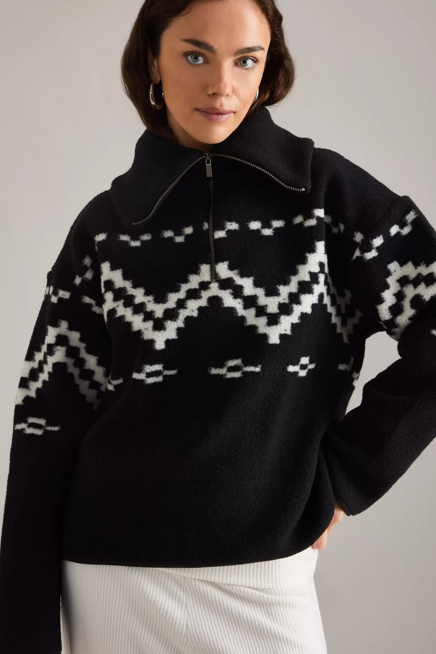 4th reckless dayna fairisle fleece med halv dragkedja