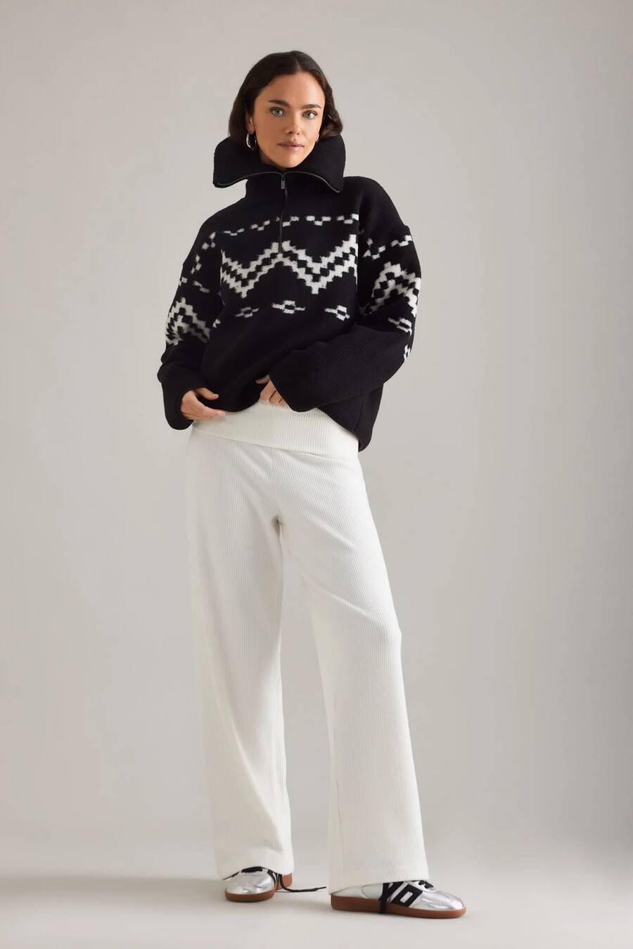 4th reckless dayna fairisle fleece med halv dragkedja