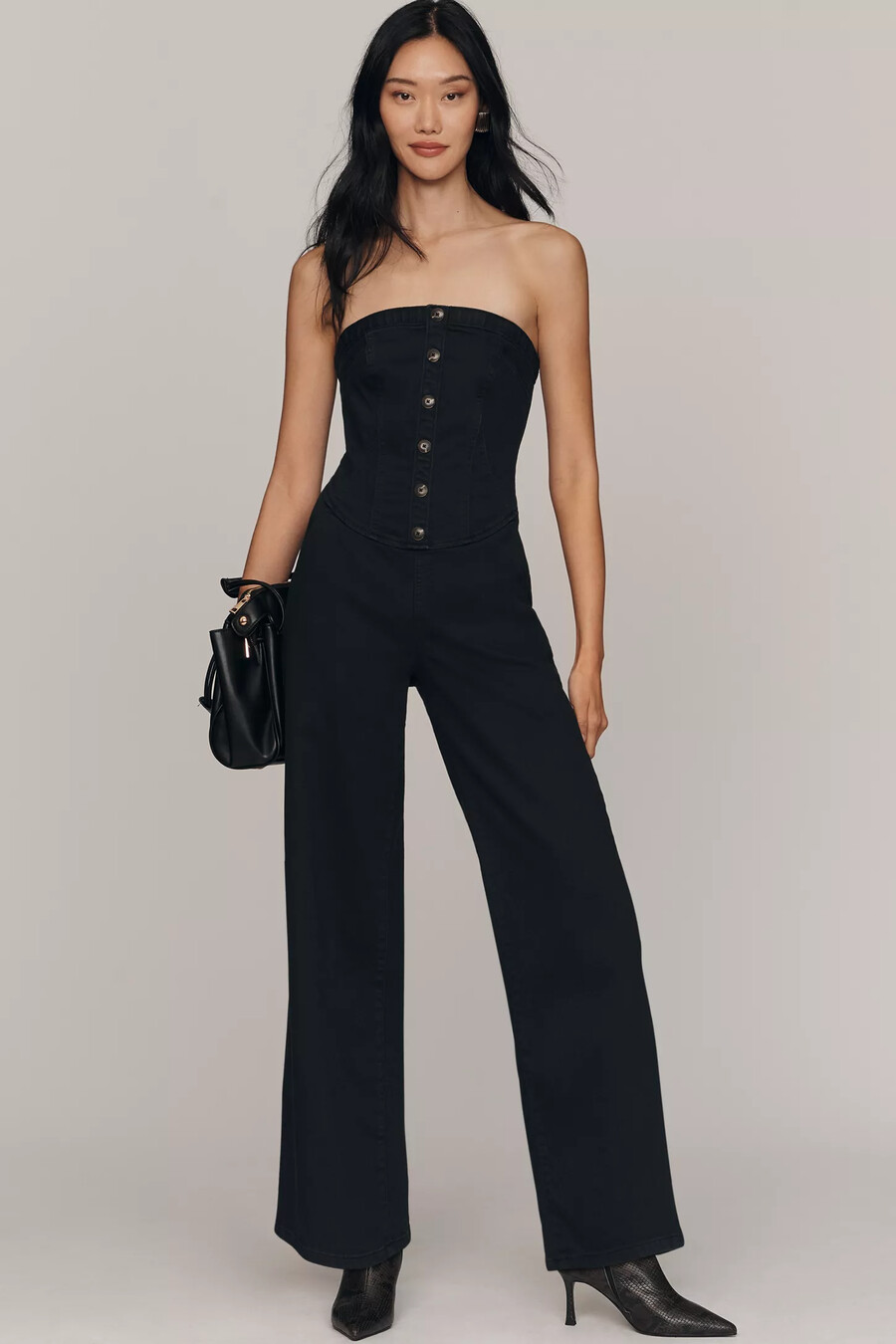 pilcro axelbandslös korsett jeansjumpsuit