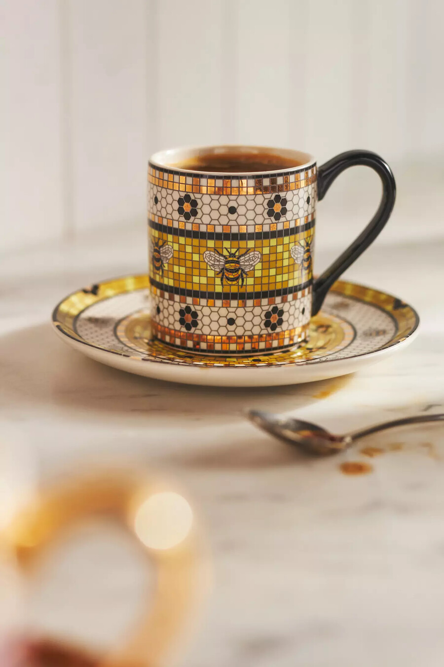 bistro tile stengods espressokopp och fat trädgårdsutgåva