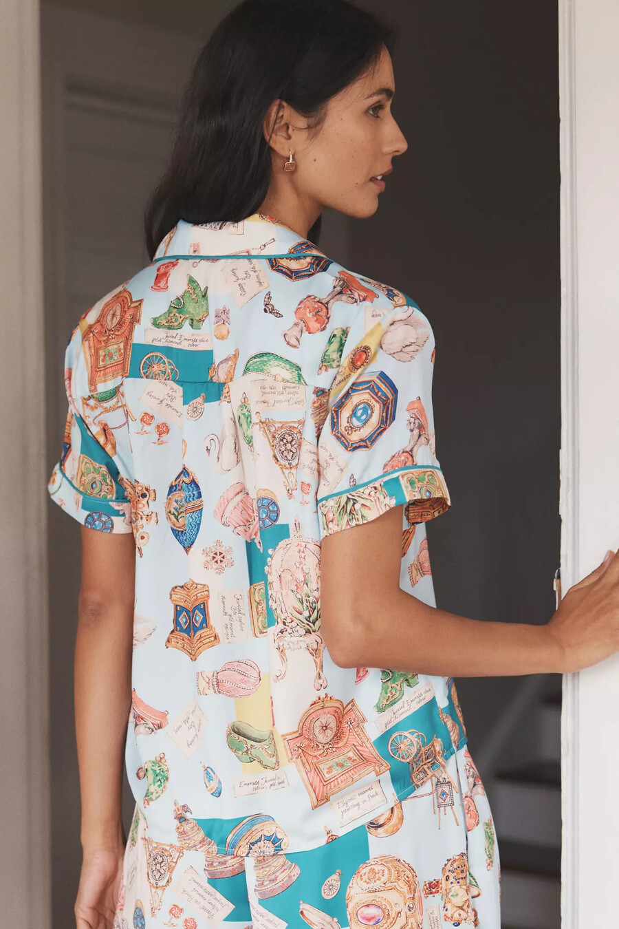 lyrebird kortärmad silkeslen pyjamastopp med mönster