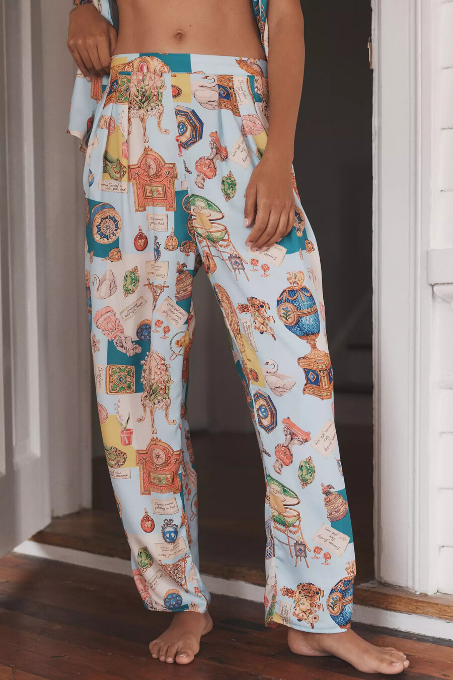 lyrebird mönstrade silkeslena pyjamasbyxor