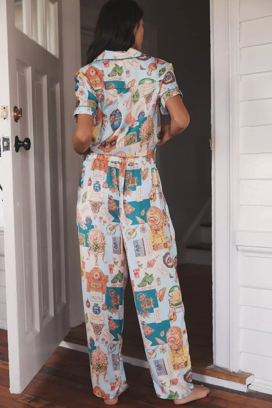 lyrebird mönstrade silkeslena pyjamasbyxor