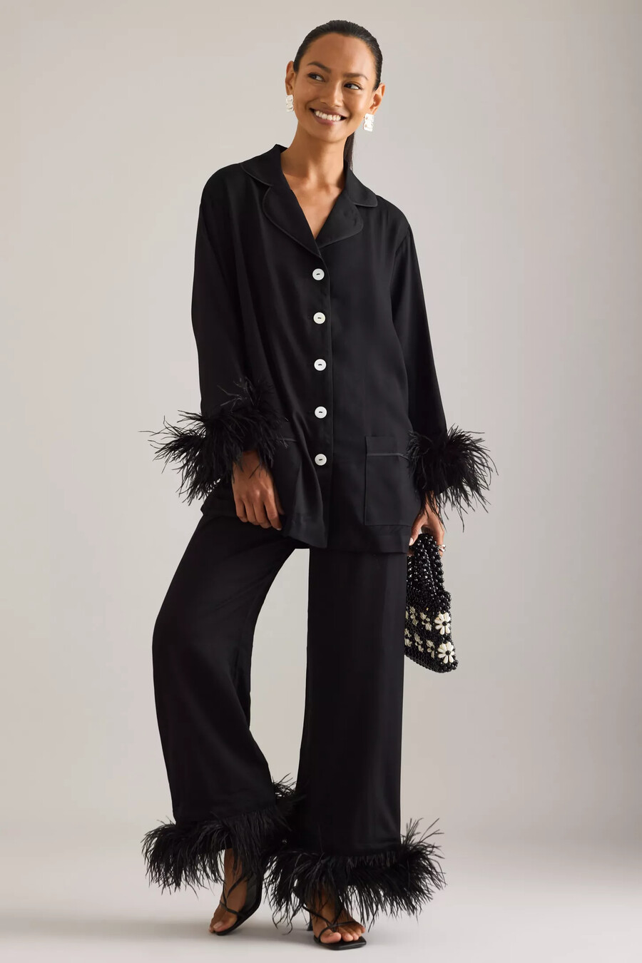 sleeper party feather long pyjamas set