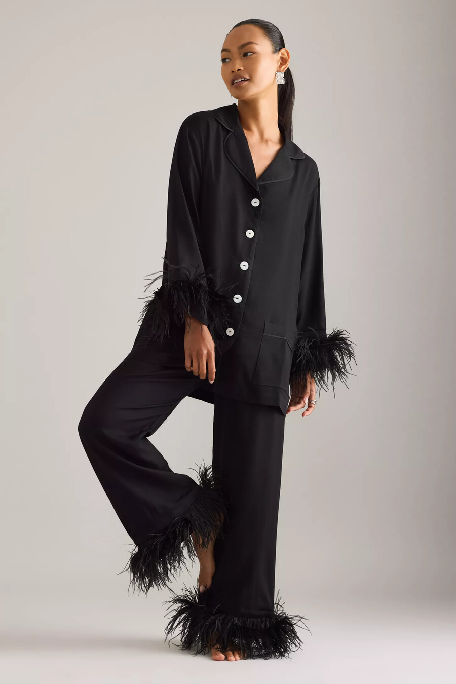 sleeper party feather long pyjamas set