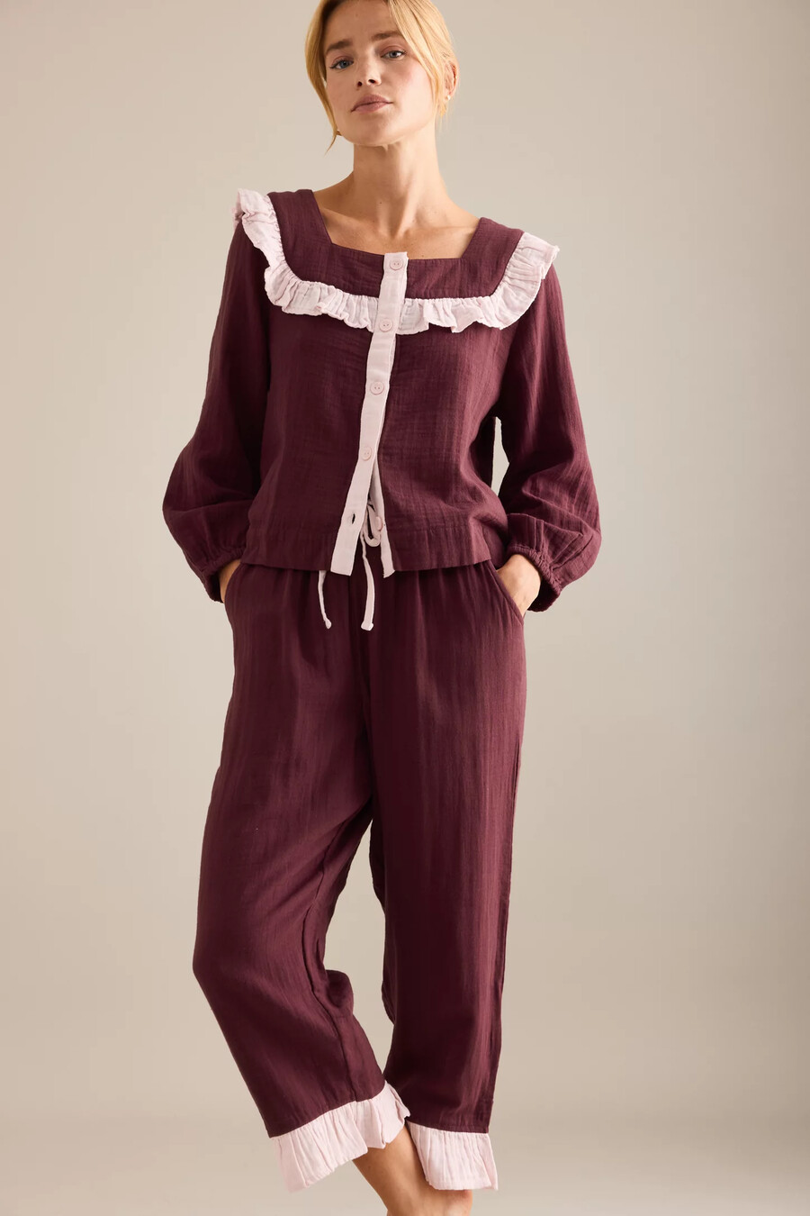 tco long ruffle cotton pyjamas set