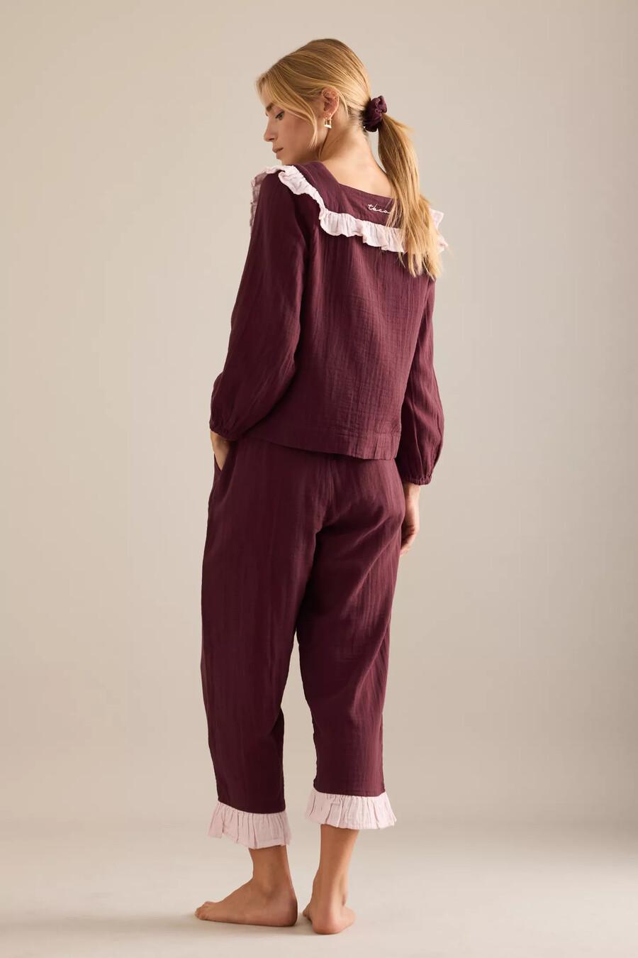 tco long ruffle cotton pyjamas set