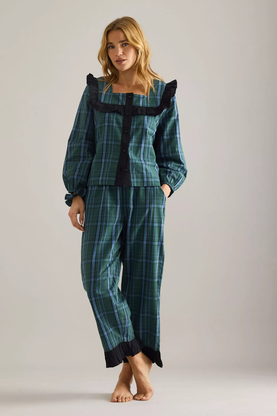 tbco tartan ruffle long pyjamas set