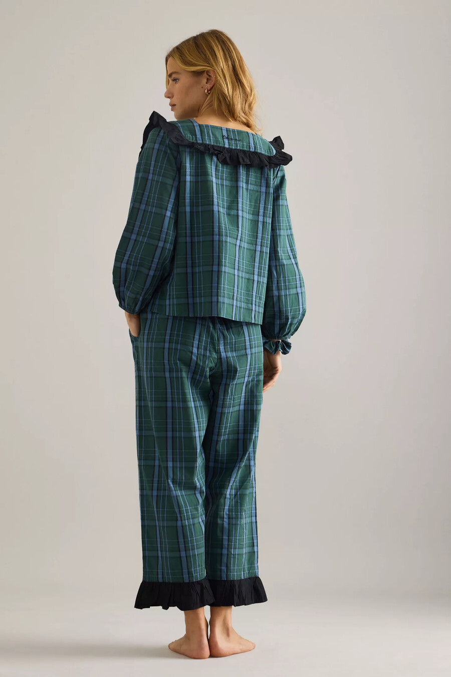 tbco tartan ruffle long pyjamas set