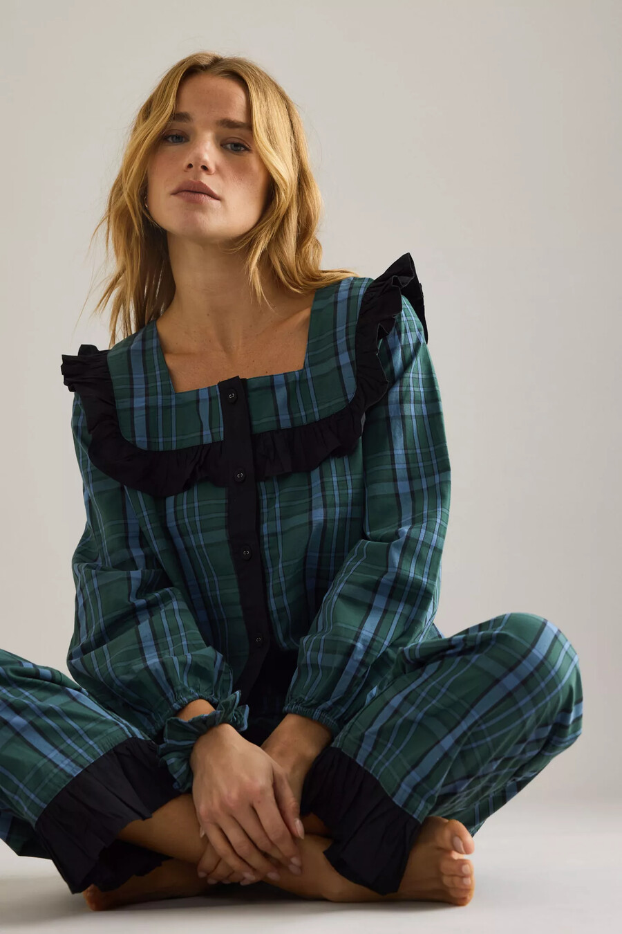 tbco tartan ruffle long pyjamas set