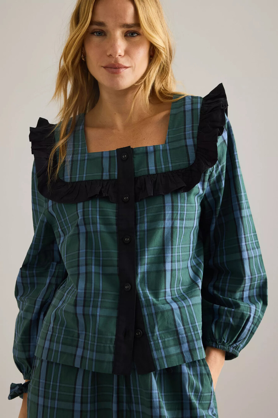 tbco tartan ruffle long pyjamas set
