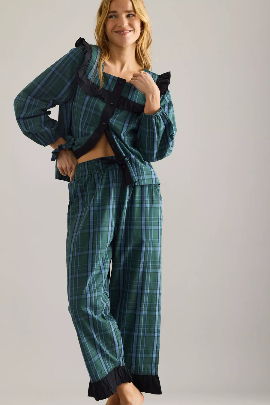 tbco tartan ruffle long pyjamas set